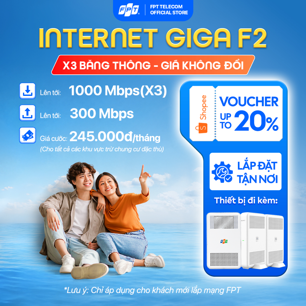 [GÓI 6T/12T] Gói Internet GIGA F2 | Sử dụng đến 8-12 thiết bị | Trang bị 01 Modem & 02 Access Point 