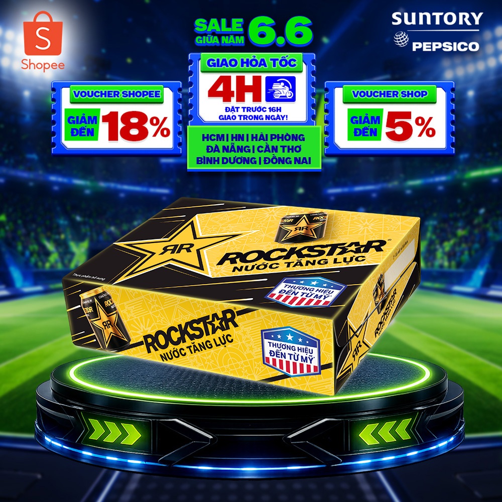[SALE 6.6] Thùng 24 Lon Nước Tăng Lực Rockstar (250ml/lon)