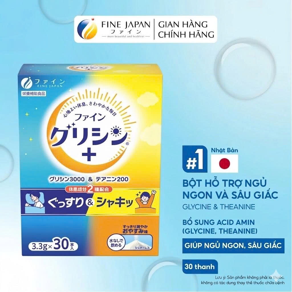 Bột hỗ trợ ngủ ngon và sâu giấc Glycine & Theanine FINE JAPAN hộp 30 thanh