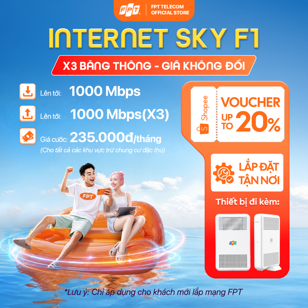 [GÓI 6T/12T] Gói Internet SKY F1 | Sử dụng đến 12-20 thiết bị | Trang bị 01 Modem & 01 Access Point 