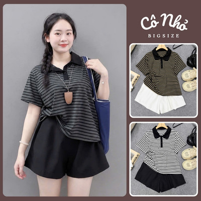 Đồ Bộ Bigsize Nữ Áo Thun Polo Cổ Bẻ Tay Ngắn Phối Quần Đùi Lưng Chun Cho Chubby A351+Q500