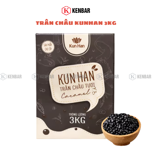 Trân Châu KunHan 3Kg - Trân Châu Dai Mềm, vị Caramel Thơm Ngon, Nguyên Liệu Trà Sữa Kenbar