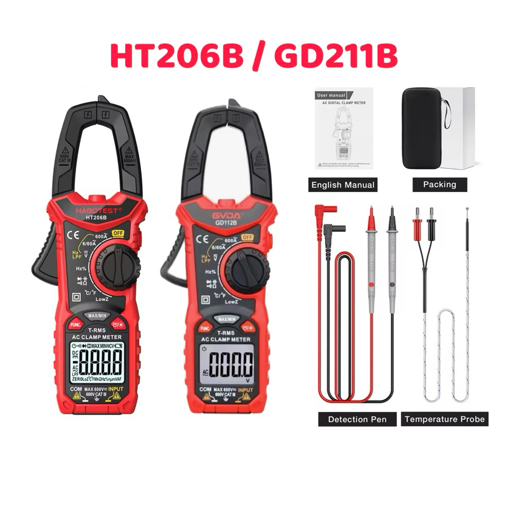 Ampe Kẹp Điện Tử GVDA GD112B/ HT206B Đo Nhiệt Độ, Điện Áp, Dòng Điện AC True RMS, Đo Điện Áp Không T