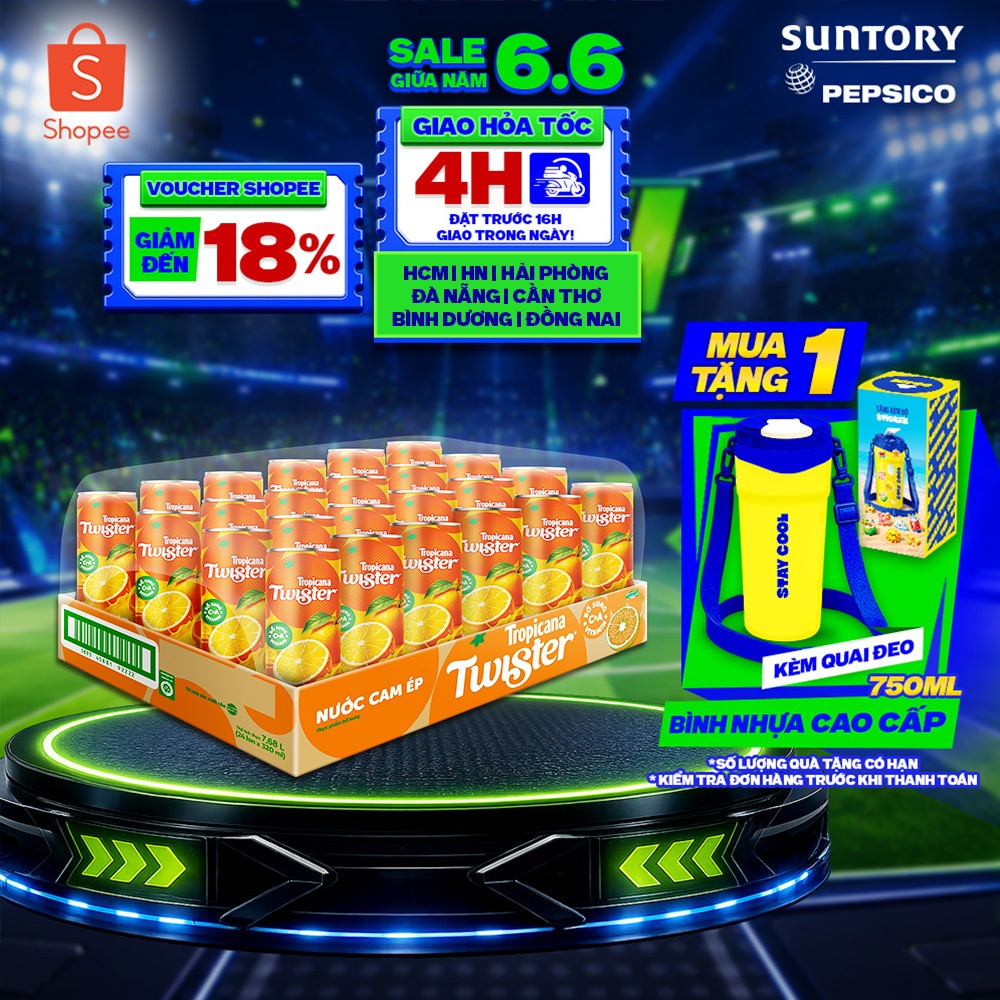 [SALE 6.6] Thùng 24 Lon Nước Trái Cây Twister Cam (320ml/lon)