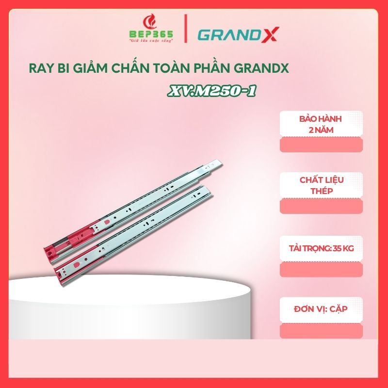 Ray bi 3 tầng giảm chấn GrandX XV.M250 – Ray Trượt Thép Carbon Cao Cấp – Giảm Chấn GXmotion Italy