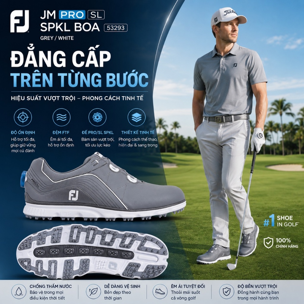 Thanh lý giày golf nam FootJoy JM PRO SL Spikeless BOA 53293 chính hãng