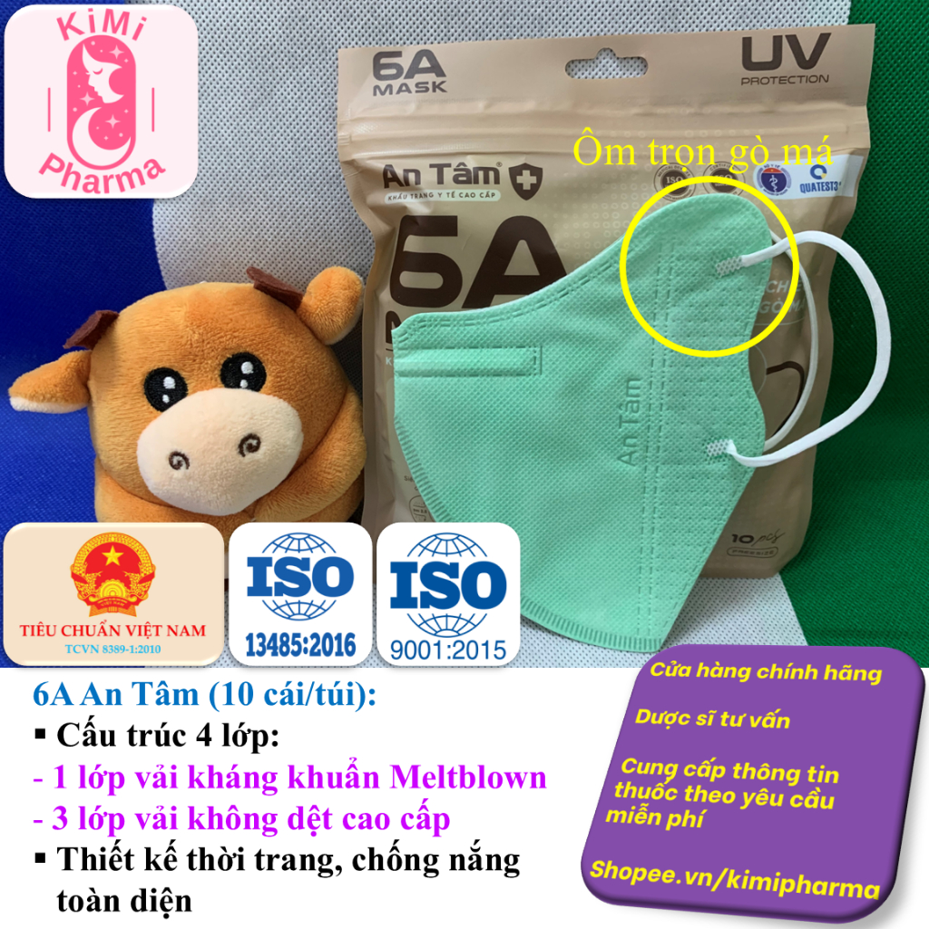 Khẩu trang 6a An Tâm chống nắng, tia UV - 10 cái/túi
