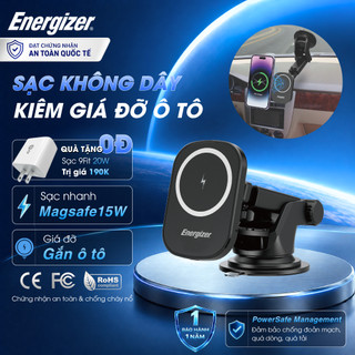 Sạc không dây Energizer 15W kiêm giá đỡ dùng trong ô tô, linh hoạt, chắc chắn - ECA007BK