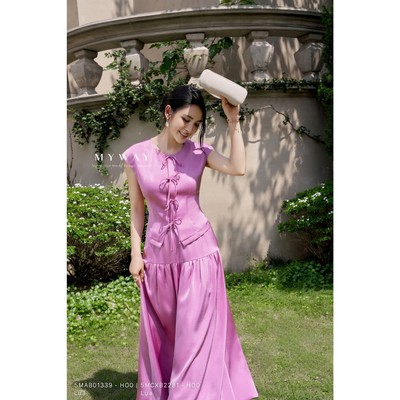 Set Áo Váy Lụa Nữ MY WAY Dáng Xòe Dài Cài Nơ Tiểu Thư Sang Chảnh 5mab01339 5mcxb2281