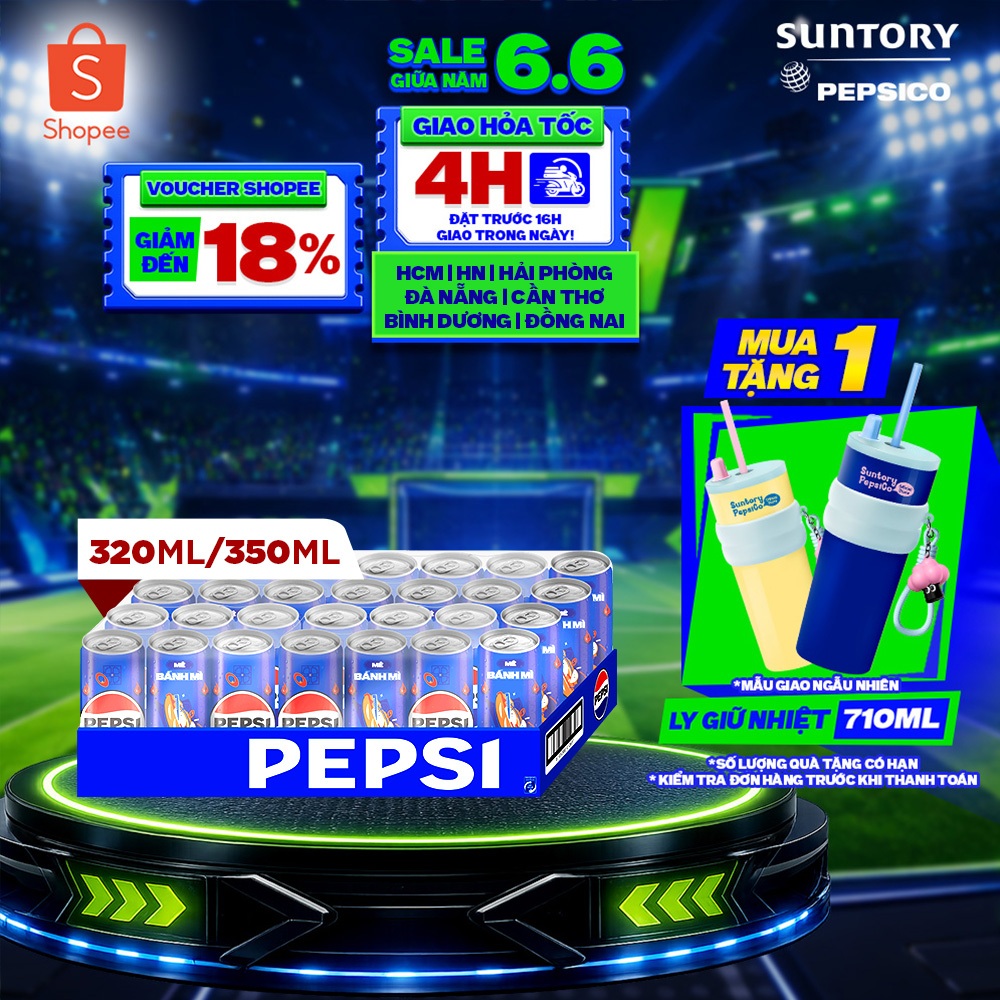 [SALE 6.6] Thùng Nước Ngọt Giải Khát Có Gaz Pepsi Lon Xanh (320ml/lon hoặc 350ml/lon)