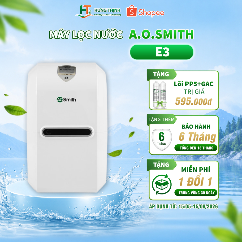 [Mã BMLT30 Giảm Đến 30K Đơn 299K] Máy Lọc Nước Aosmith E3 - Hàng Chính Hãng Bảo Hành 12 Tháng