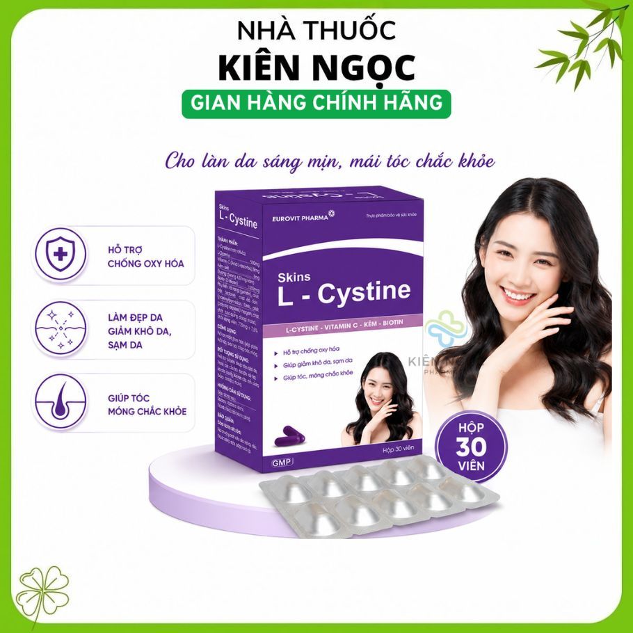 Viên uống Lcystine Eurovit – Hỗ trợ sáng da, khoẻ tóc, móng Hộp 30 viên