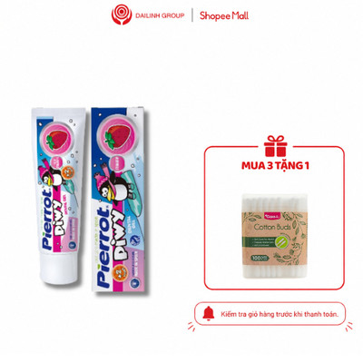 (MUA 3 TẶNG 1 tăm bông) Kem Đánh Răng Trẻ Em Pierrot Piwy Strawberry 75ml Toothpaste Không Paraben Ngừa Sâu Răng