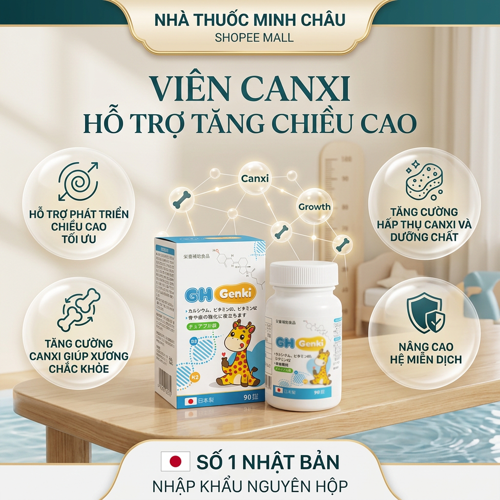Viên nhai canxi GH Genki Nhật Bản Hỗ Trợ Tăng Chiều Cao
