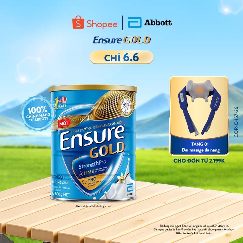Sữa bột Ensure Gold Abbott hương vani ít ngọt 800g