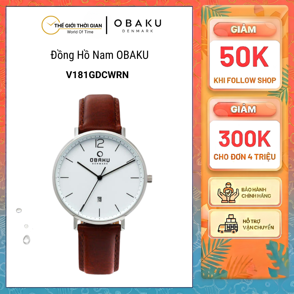 Đồng hồ Nam Obaku V181GDCWRN dây Da nâu