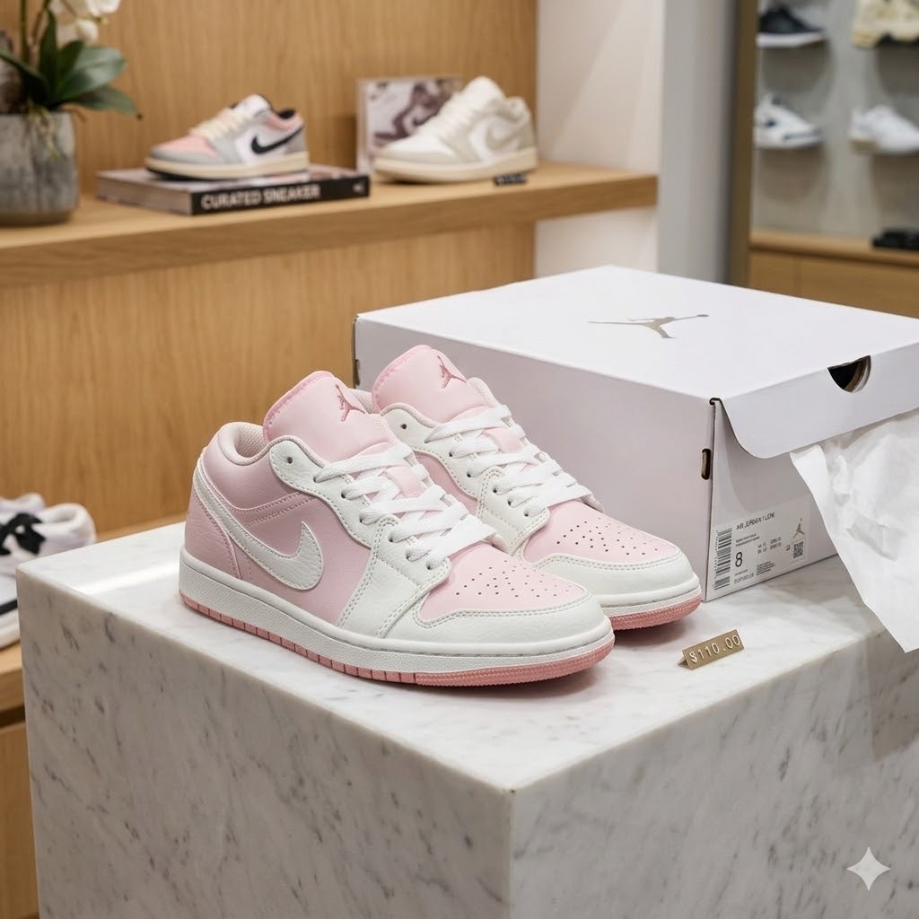 Giày Jd1 low Hồng Trắng Nữ- Giày JD White Pink Low Cut cho nữ bản  full box
