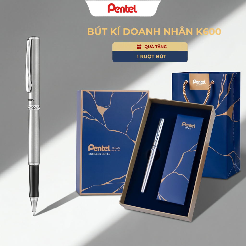 Bút Ký Cao Cấp Pentel K600PG Nét 0.7mm Có Hộp - Bút Ký Doanh Nhân Mạ Vàng