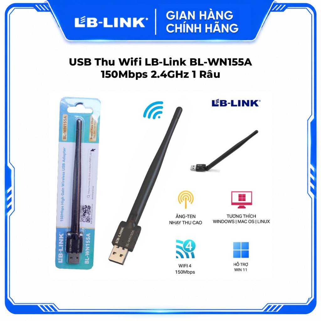 USB Thu Wifi LB-Link BL-WN155A 150Mbps 2.4GHz 1 Râu - Đen
