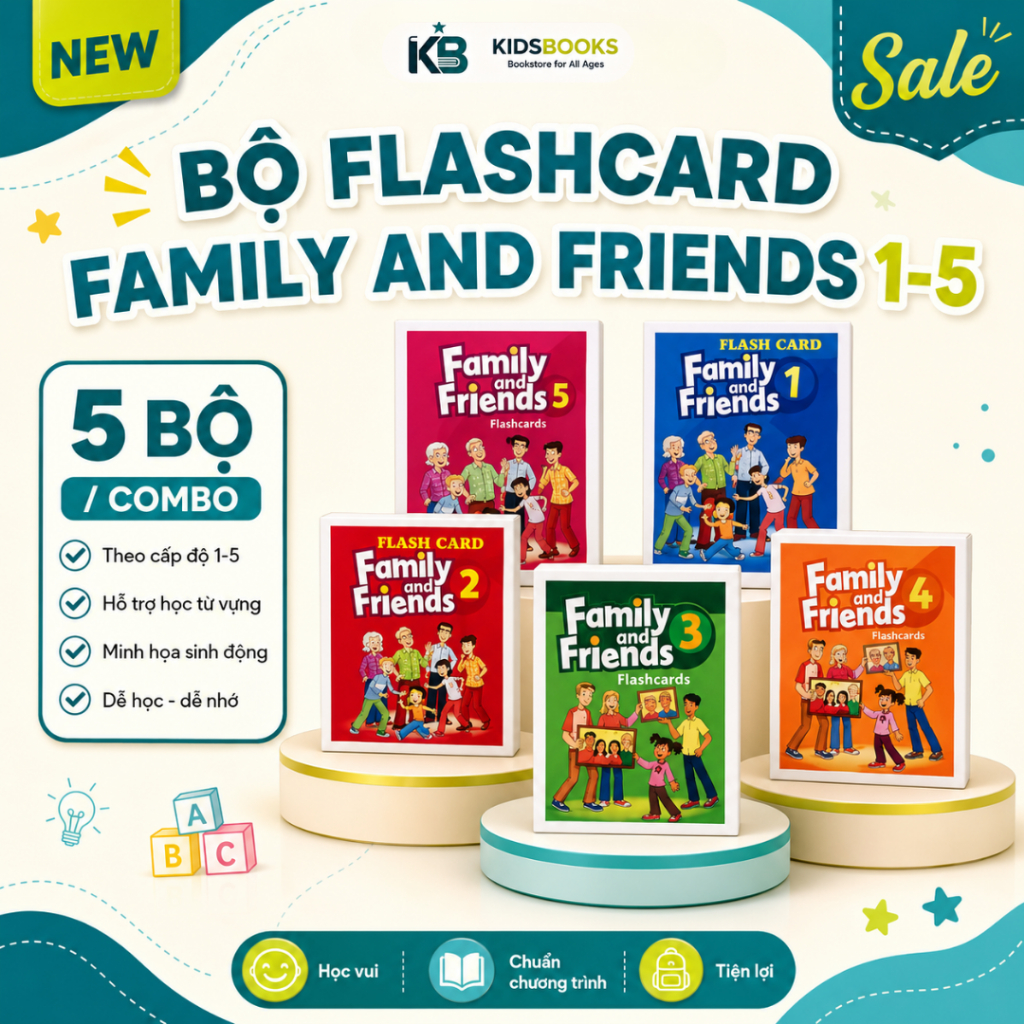 Flashcard Family and friends (Starter, Starter Phonics, 1,2,3,4,5) In 2 mặt khổ A5