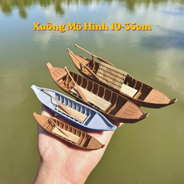 xuồng ba lá mini (thuyền mô hình) Thả nổi trên nước , hồ bể cá thủy sinh (10-35cm)