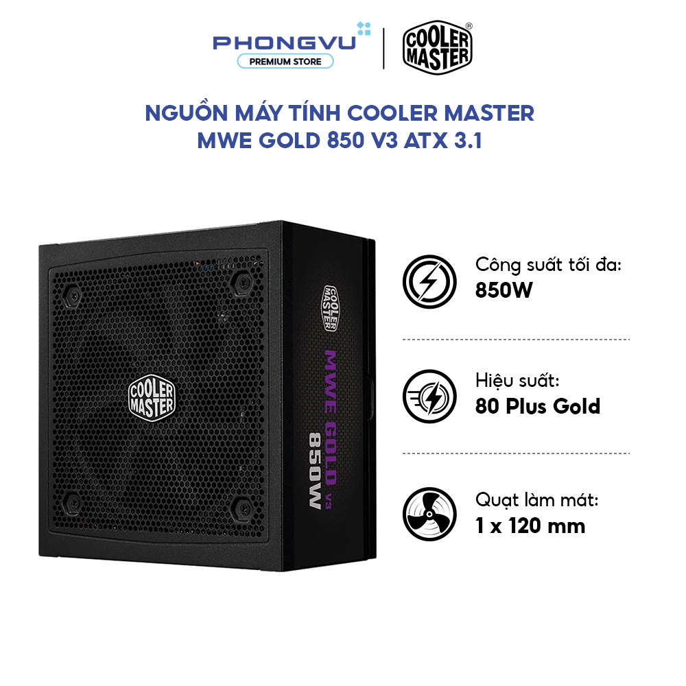 Nguồn máy tính Cooler Master MWE Gold 850 V3 - ATX 3.1 - 850W - 80 Plus Gold - Bảo Hành 60 Tháng