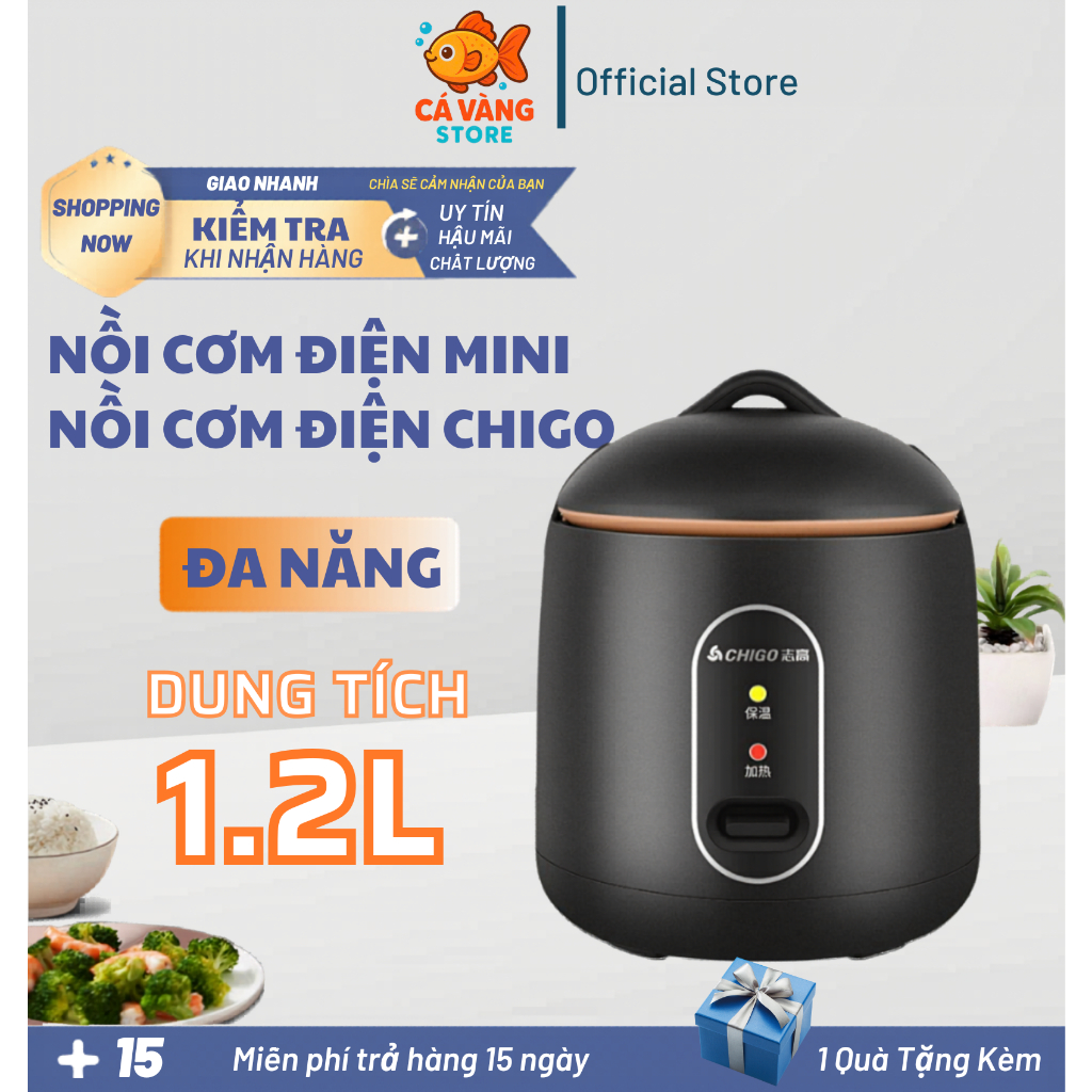 Nồi Cơm Điện Mini Chigo Trắng Chống Dính Đa Năng, Hầm Cháo Súp Phù Hợp Cho 2 Người Lớn