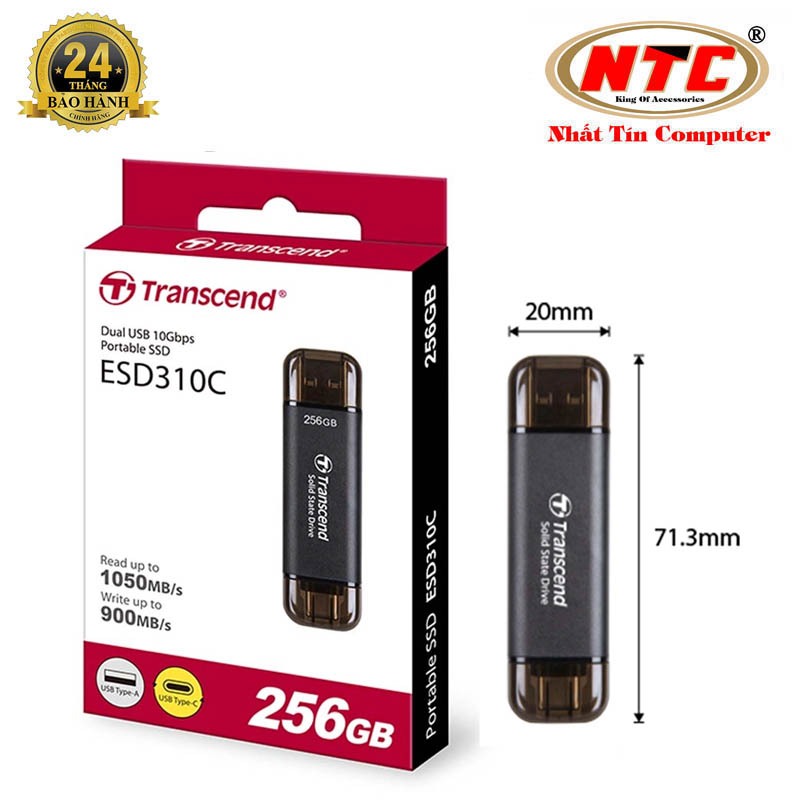 Ổ cứng di động SSD cho điện thoại / máy tính 256GB Transcend ESD310 đọc 1050MB/s ghi 990MB/s - 2 đầu