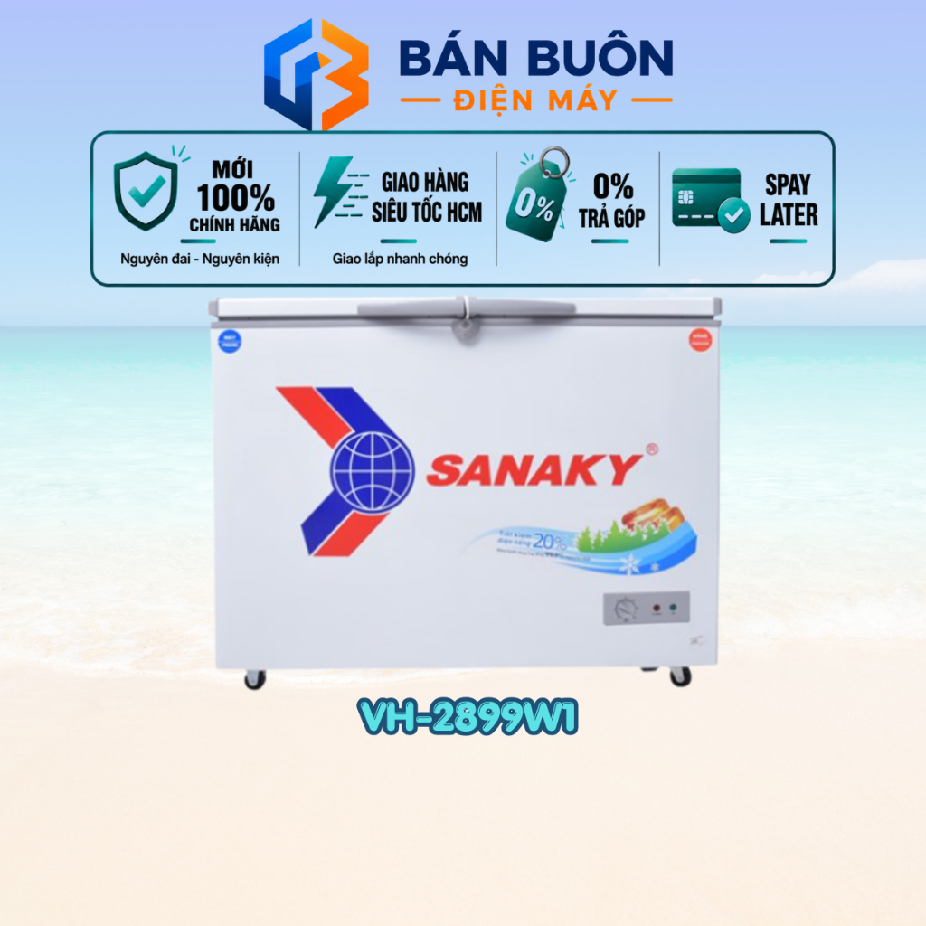 VH-2899W1 Tủ đông – mát Sanaky – 220L, 2 ngăn, dàn lạnh đồng, gas R600a | VH2899W1