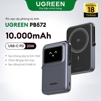 Pin sạc dự phòng không dây 10000mAh Ugreen Uno | Sạc nhanh PD 20W | Màn hình TFT | Bảo hành 18 tháng PB572