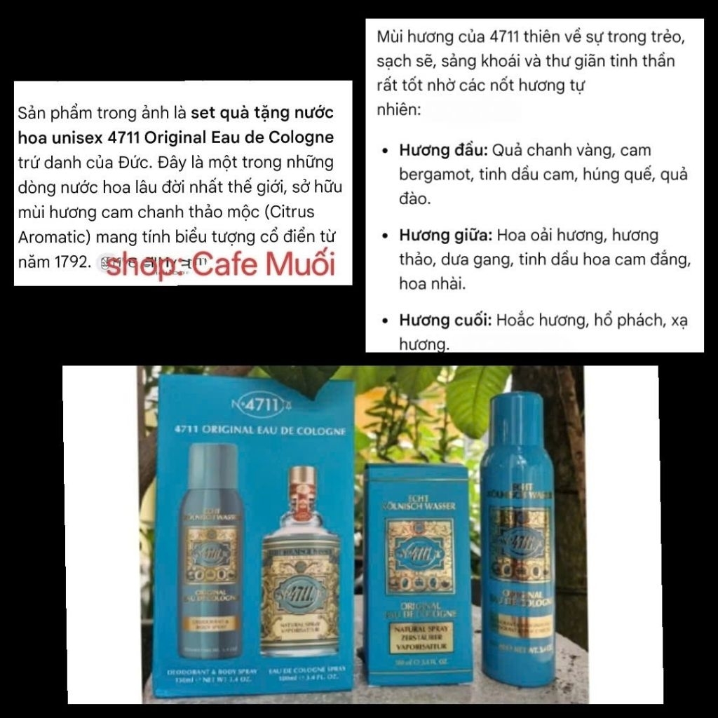 SET NƯỚC HOA 100ml + XịT KHỬ MÙI 150ml unisex 4711 Original Eau de Cologne