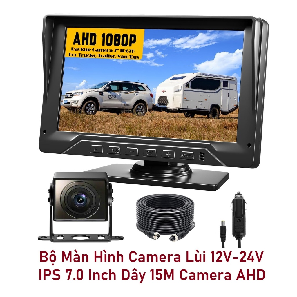 Bộ Màn Hình Camera Lùi Xe Tải AHD Thế Hệ Mới 2026 24V IPS 7.0 Inch Dây 15M Camera AHD SuperHD Tầm Nh