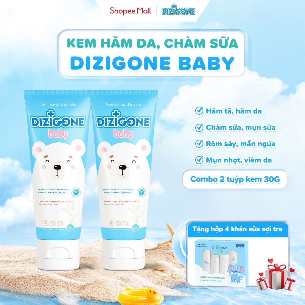 [COMBO] Kem hăm da, chàm sữa DIZIGONE Baby - 2 Tuýp 30G: Giúp dưỡng ẩm da, làm dịu mát da, cho da mề