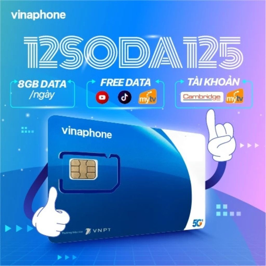 SIM Vinaphone 12SODA125 12 Tháng - 8GB/Ngày, Miễn Phí Data TikTok YouTube MyTV