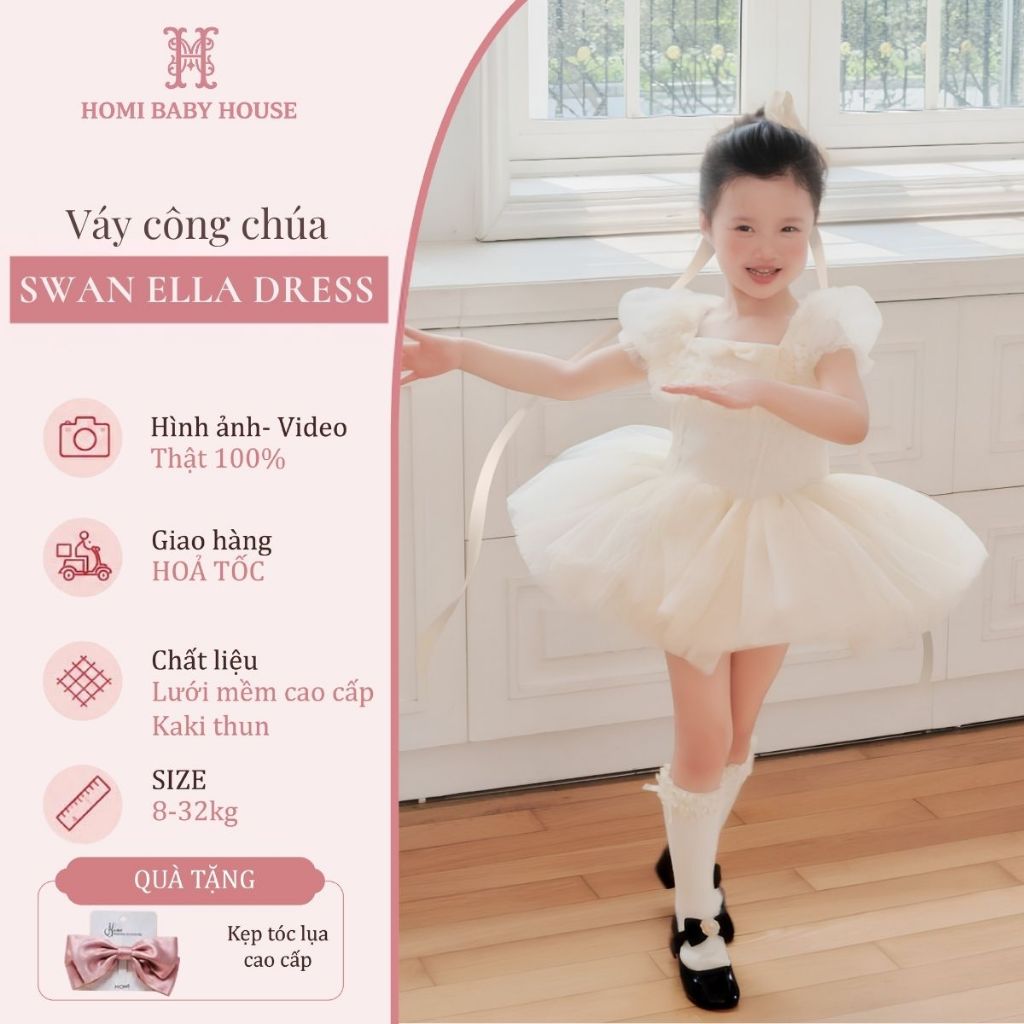 Váy công chúa bé gái Swan Ella Dress – Homi Baby house đi tiệc