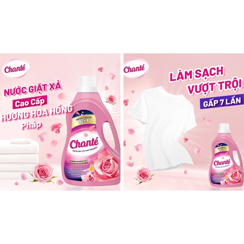 Nước giặt xả Chanté cao cấp 8 trong 1 hương hoa Hồng Pháp