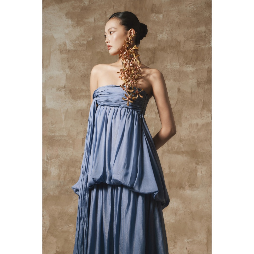 [BYDI DESIGN] MOSA BLUE - Đầm Dạ Hội Cúp Ngực Draping Xanh Blue Sang Trọng, Váy Maxi Thanh Lịch