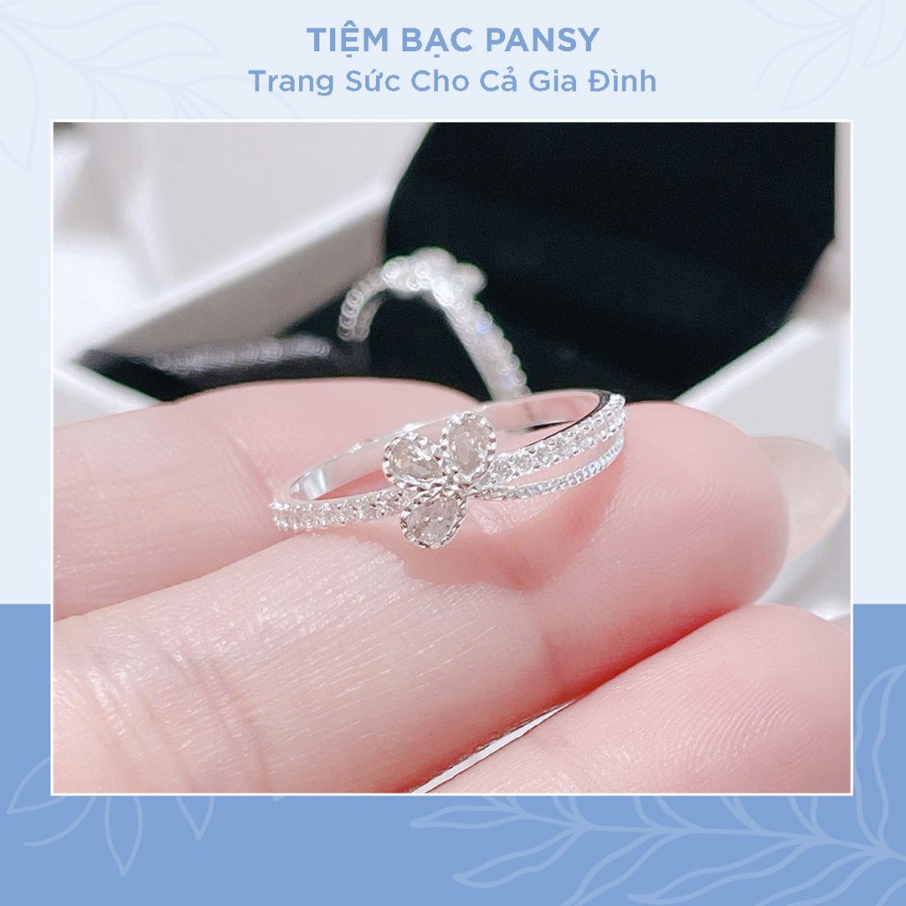 Nhẫn bạc ta nữ PANSY hình bông hoa nhỏ 3 cánh mềm mại, thanh khiết