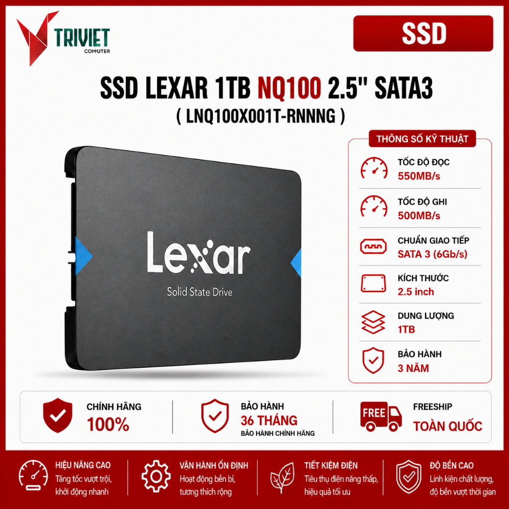 Ổ Cứng Gắn Trong SSD Lexar NQ100 1TB 2.5" SATA III - Tốc Độ 550MB/s