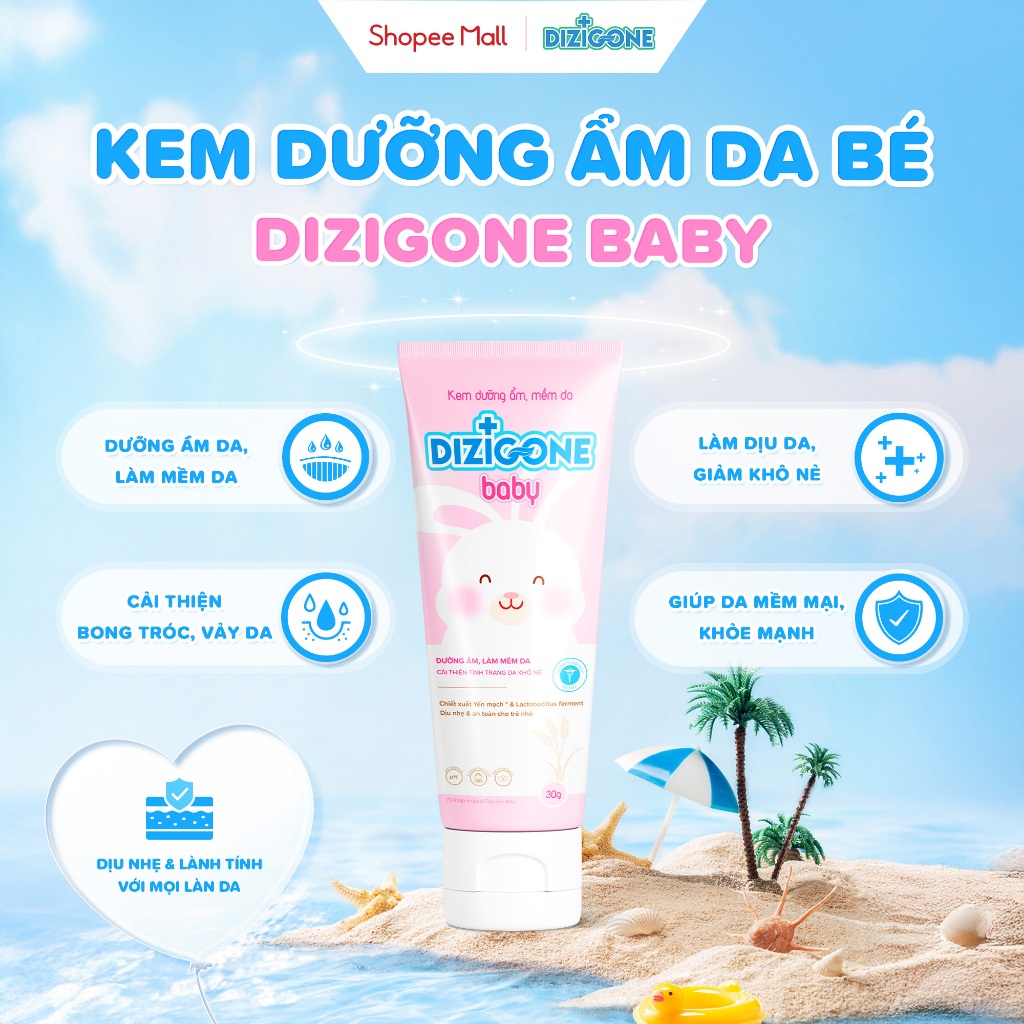 Kem dưỡng ẩm, mềm da DIZIGONE Baby - Tuýp 30g: Giúp dưỡng da, làm dịu mát da, cải thiện da khô nẻ, b