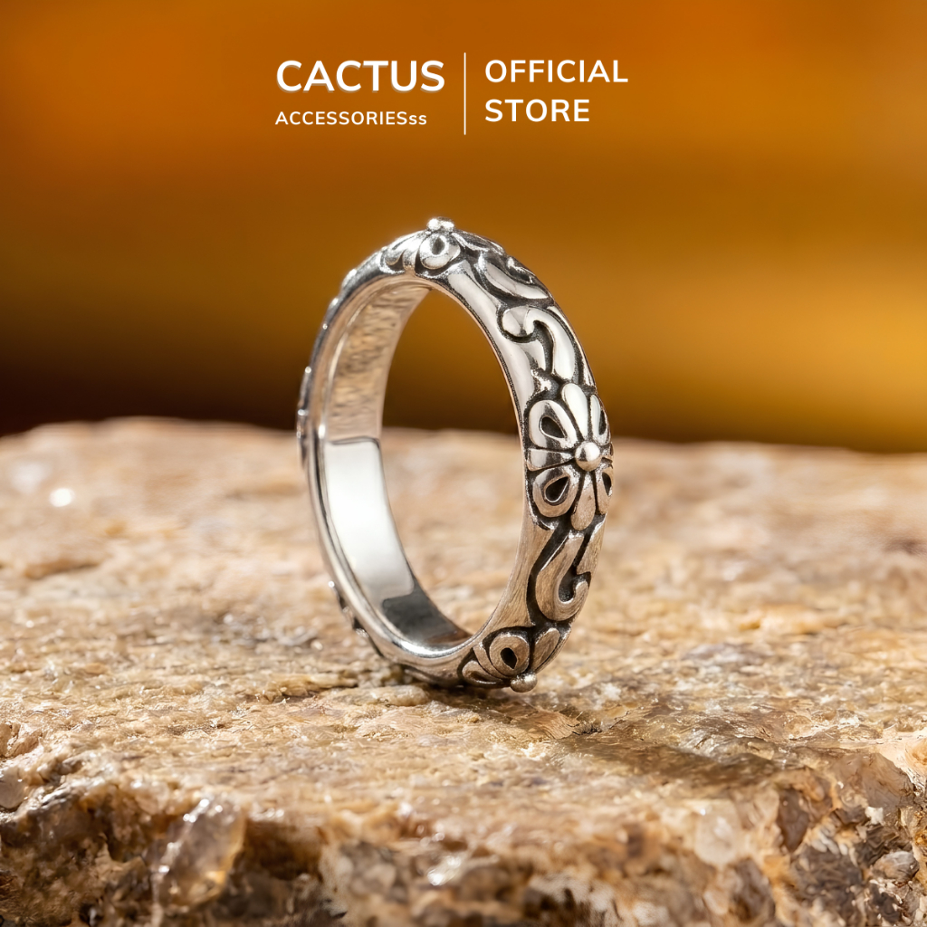 Nhẫn nam Chrome Cactus Acc họa tiết chìm cá tính, nhẫn nam phụ kiện thời trang Unisex Titan mạ bạc