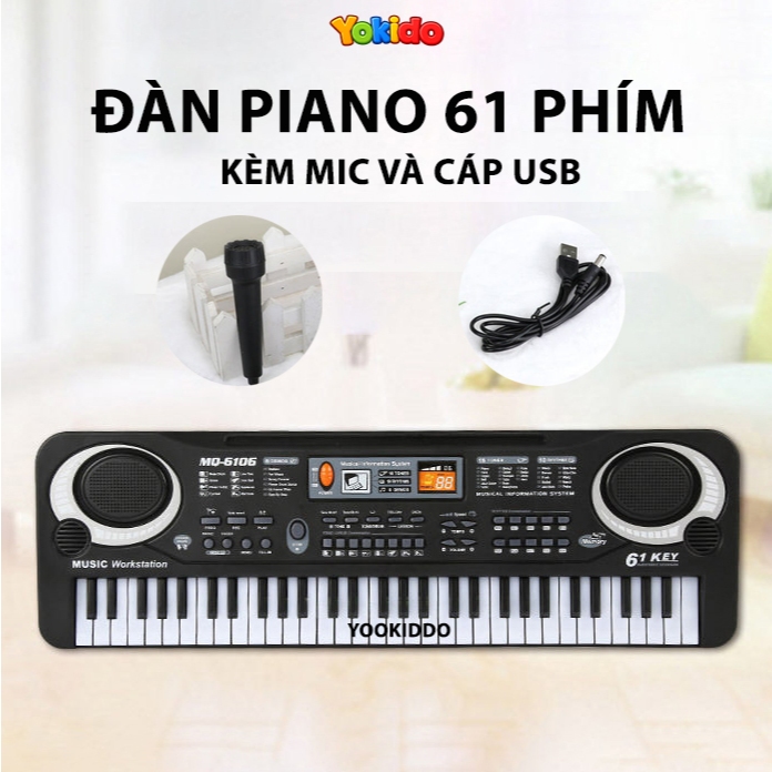 Đàn Piano MQ - 6106 61 Phím Cho Bé, Đàn Organ Điện Tử Keyboard 61 Phím, Nhiều Chức Năng Kèm Mic + Dâ