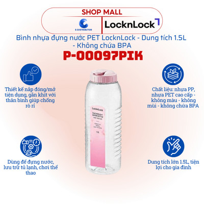 [QUÀ TẶNG KHÔNG BÁN] Bình nhựa đựng nước PET LocknLock P-00097PIK - Dung tích 1.5L - Chính hãng