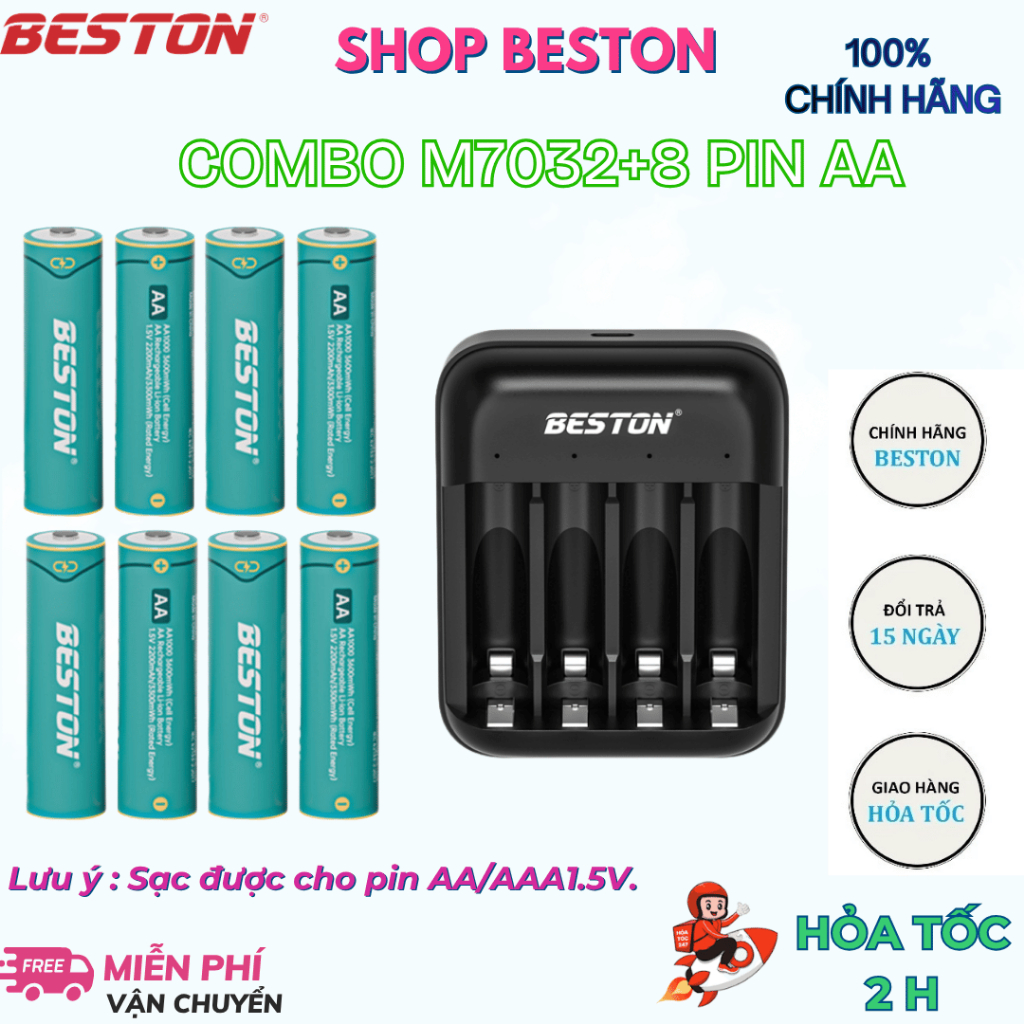COMBO SẠC M7032+8 PIN AA/AAA CÔNG NGHỆ TYPE-C ĐỈNH CAO, NẠP NĂNG LƯỢNG THÔNG MINH CHO MỌI THIẾT BỊ