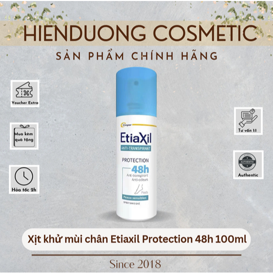 [Hàng Công Ty] Xịt khử mùi chân Etiaxil Protection 48h 100ml | Giảm tiết mồ hôi, khử mùi hiệu quả