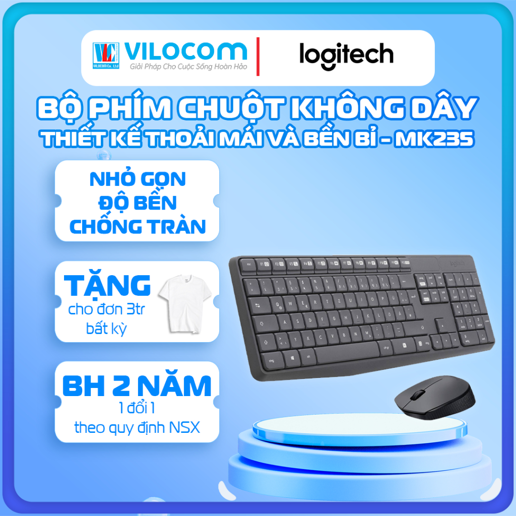Combo Bàn Phím Chuột Không Dây LOGITECH MK235 - Hàng Chính Hãng