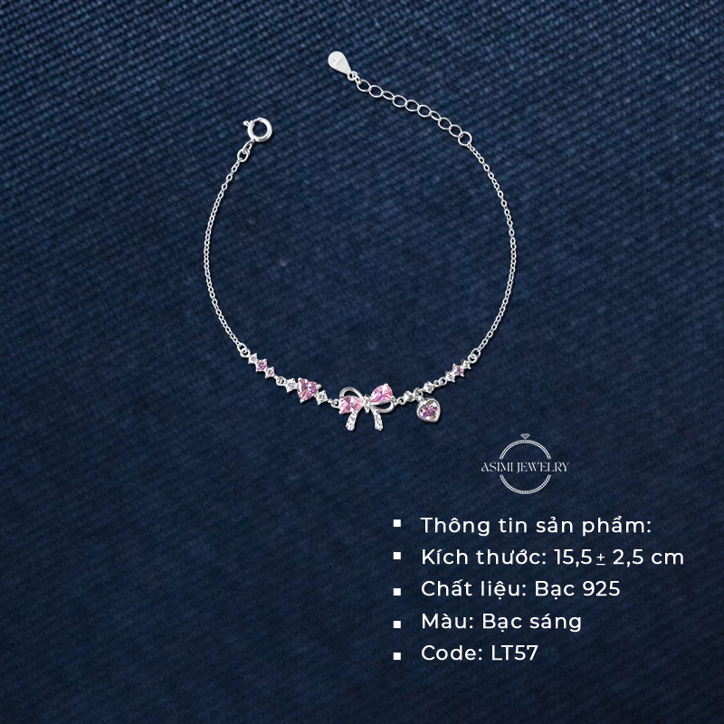 Lắc tay bạc nữ S925 Nơ Hồng Daisy Asimi Daisy Rosie Love LT57 2