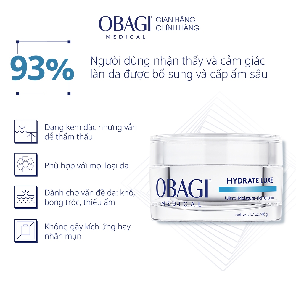 [Hàng Chính Hãng ]Obagi Hydrate Luxe Moisture-Rich Cream 48g– Kem dưỡng ẩm giàu dưỡng chất hoanghien