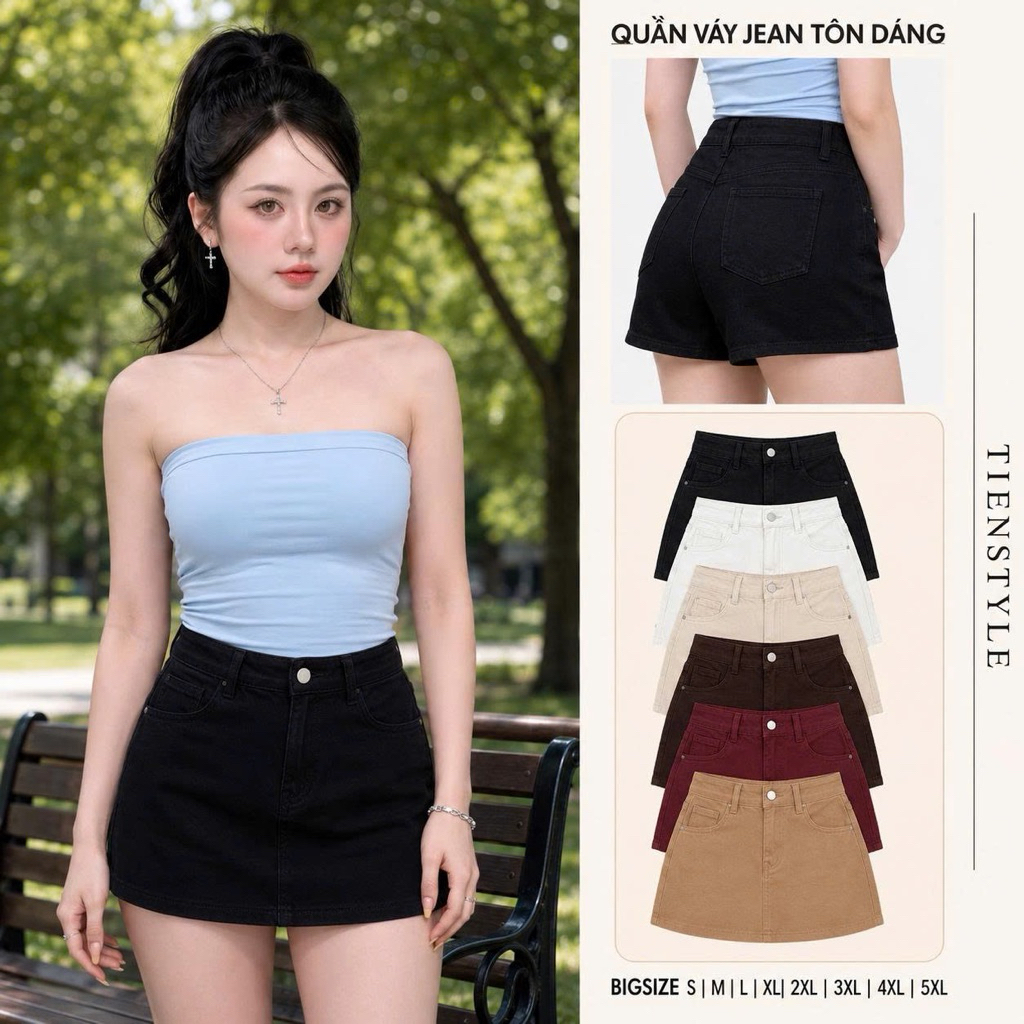 TIENSTYLE - Quần váy jean một nút lưng cạp cao 5 Màu cao cấp, Quần giả váy bò nữ Bigsize XS-5XL 85kg