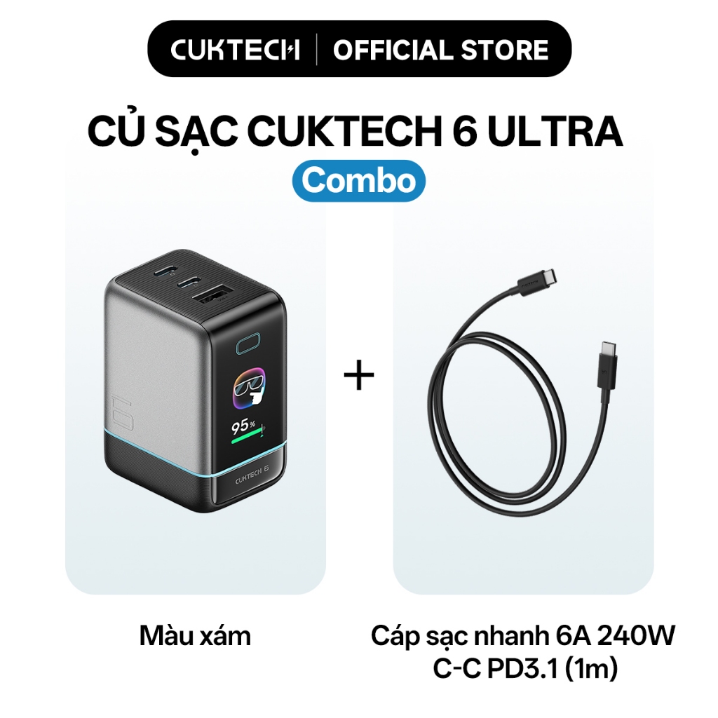 Củ sạc GaN Cuktech 6 Ultra 2C1A | Công suất 100W | Hỗ trợ sạc nhanh | Bảo hành 18 tháng AD653U | BigBuy360 - bigbuy360.vn